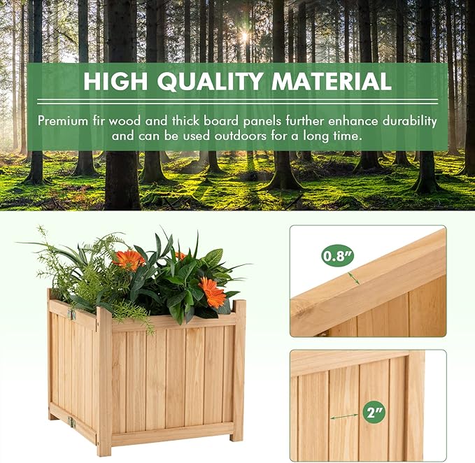 LDAILY Foldable Raised Garden Bed Easy Assembly Raised Bed with Bottom &amp Drainage Hole Wood Planter Box for Flowers/Vegetables/Fruits in Backyard Patio (15 L x 15 W x 14 H)