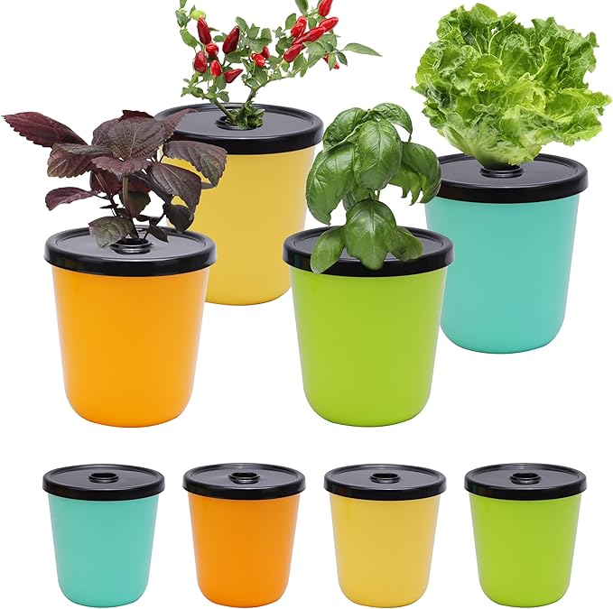 Kratky Method Hydroponic Planter Kit 8 Hydroponic Planter Plus 24 Growing Sponges for Herbs Hydroponic Mini Buckets for Windowsill Herb Garden Hydroponic Growing System for Vegetables