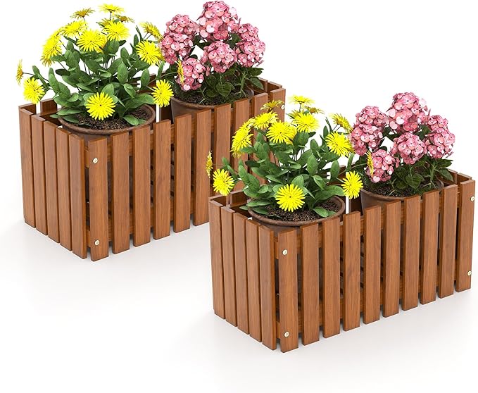 HAPPYGRILL Slat Style Planter Box Wood Raised Garden Bed for Flower Vegetable Rectangular Plant Container for Flowerpot Potted Plant Indoor Outdoor Flower Box for Patio Porch Yard Balcony (2)