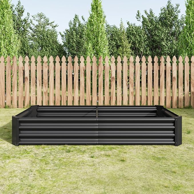 7.6x3.7x0.98FT Metal Raised Bed for Outdoor Flower Planters Vegetables Herb Galvanized Raised Garden Bed Kit Rectangular Large Metal Deep Root Planters with An Open Bottom (Black with 6x3x1ft)