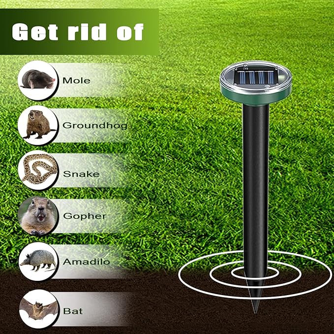 Mole Repellent Solar Powered 10 Pack Snake Repellent Ultrasonic Groundhog RepellerGopher Repeller Sonic Mole Deterrent Spikes Snake Gopher Mole Vole Repellent Outdoor for Lawn Garden &amp Yard