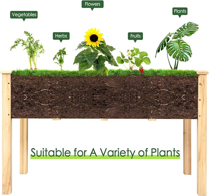 Giantex Raised Garden Bed Kit Elevated Planter Box for Vegetables Fruits Herb Grow Heavy Duty Natural Cedar Wood Frame Gardening Planting Bed for Deck Patio Yard 49.5X23.5X30.0