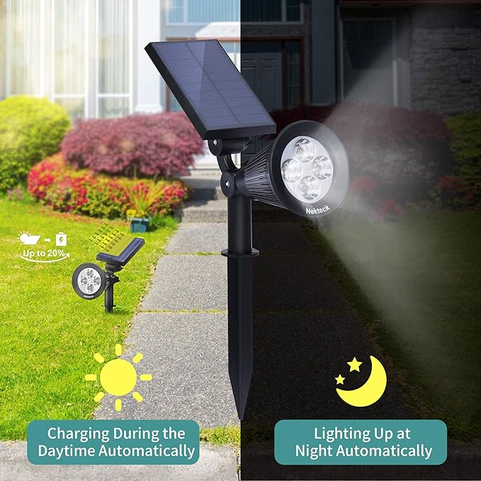 Nekteck Solar Lights 2-in-1 Solar Spot Lights Outdoor Waterproof Solar Powered Landscape Spotlights Bright and Dark Sensing Auto On/Off for Yard Pathway Garden Driveway (6 Pack Warm White)