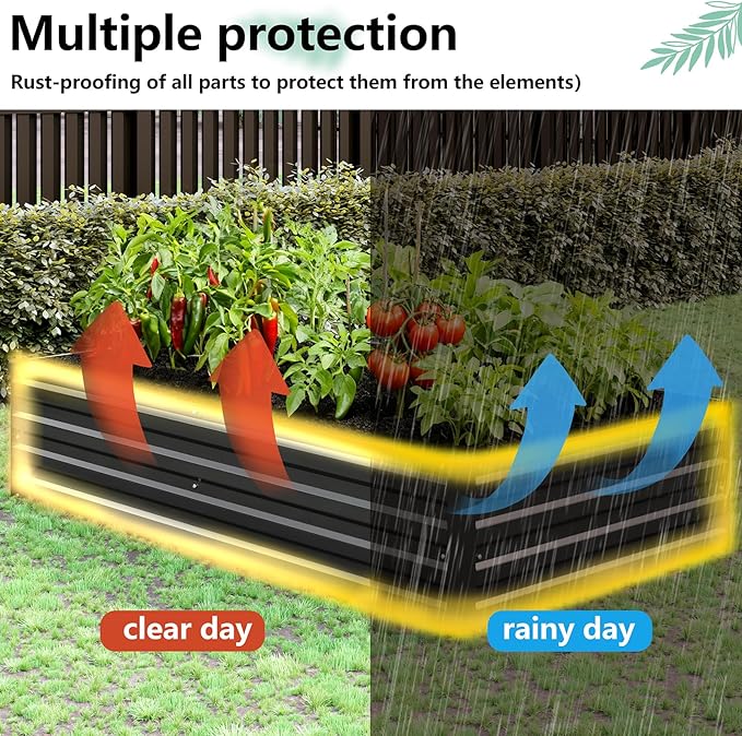Vengarus 8x2x1FT (2 Pack) Galvanized Raised Garden Bed Kit Outdoor Metal Planter Box for Vegetables Rectangular Steel Container Easy Assembly (Black)
