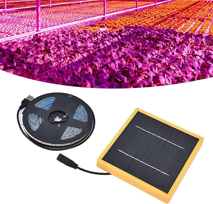 Solar Panel LED Grow Light Full Spectrum 5V Grow Light Strip 5M Waterproof 2835 LED Chip Phyto Lamps 16.4ft Flower Seed Hydroponic Light For Indoor Plants Greenhouse Hydroponic Seedling Growing Lamp