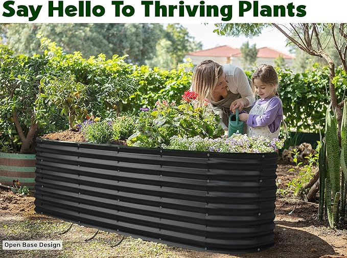 Plant &amp Plot Galvanized Raised Garden Beds Outdoor // 6×2×2 ft Planter Raised Beds for Gardening Vegetables Flowers // Large Metal Garden Box (Black) // Patented Tool-Free Design