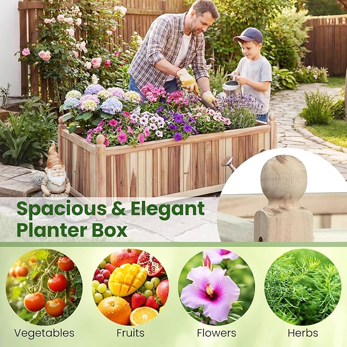 Wood Raised Garden Bed Rectangular Planter Box with Liner &amp Drainage Easy Assembly for Growing Vegetable Flower Herb Fruit Outdoor Planting Bed for Backyard Garden (1 44” x 23” x 16”)