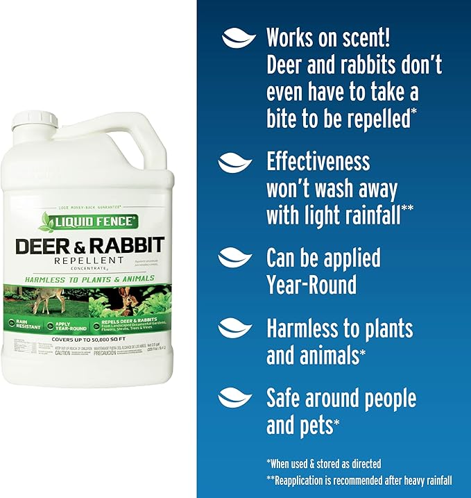 Liquid Fence Deer And Rabbit Repellent Concentrate 2.5 Gallons Apply Year-Round