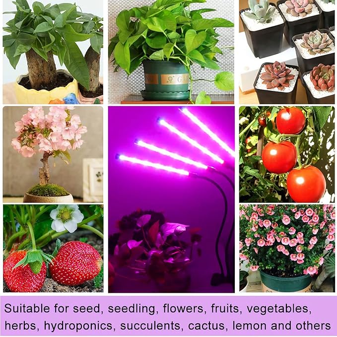 MEGHALI Four Head Grow Lights with Timing Dimming Function LED Clip Plant Light Indoor Grow Lamp for Vegetable Succulent Herb Seedlings Garden