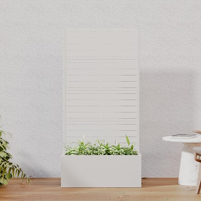 Casaphoria Metal Raised Garden Bed with Trellis 59x30x12 Planter Box for Climbing Plants Vegetables &amp Vines Features Drainage Holes and Privacy Screen (Black-Louvered)