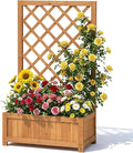 Wooden Raised Garden Bed with Trellis 40 Outdoor Planter Box for Climbing Plants Vertical Warm Brown Garden Planter for Vegetables Flowers &amp Vines Lattice Plant Support for Patio Yard Balcony