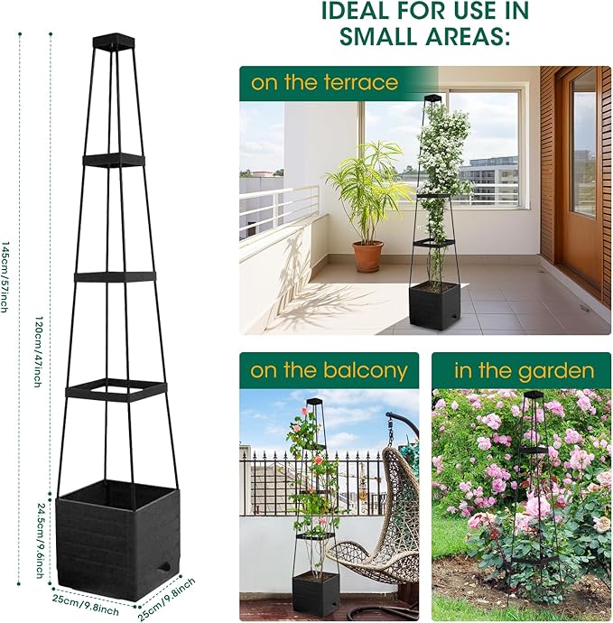 MQFORU 2Pack Raised Garden Bed Planter Boxes with Trellis 57 Self-Watering Tomato Planter Boxes with Trellis for Climbing Vegetable and Plants Tomato Cage for Indoor Outdoor Use