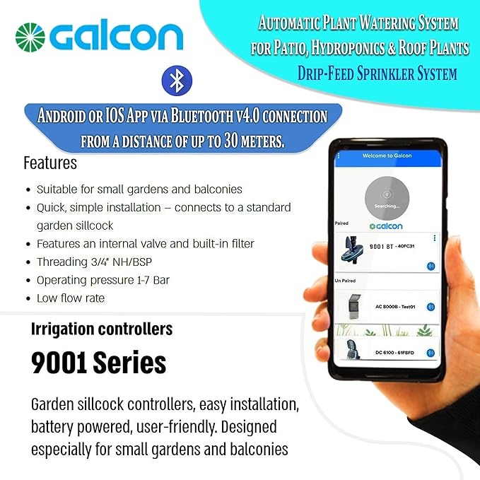 Galcon Balcony kit 9001BT Bluetooth Irrigation for Containers and Hanging Flowers Baskets Automatic Plant Watering System for Patio Balconies Hydroponics &amp Roof Plants Water Saving Drip-Feed