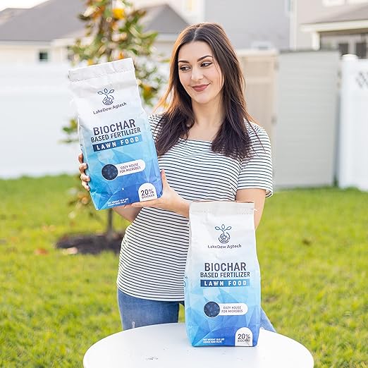 LakeDew Biochar Lawn Fertilizer 16‑0‑8 – Moisture Retention &amp Microbial Boost – Fix New Construction or Sandy Soils – Eco‑Friendly Covers 2500‑6000 sq ft (19.6lb)