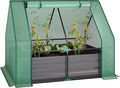 Outsunny 4 x 3 x 3ft Raised Garden Bed with Mini Greenhouse Galvanized Raised Garden Bed with Cover for Herbs and Vegetables Small Greenhouse for Patio Garden Balcony Green and Dark Gray