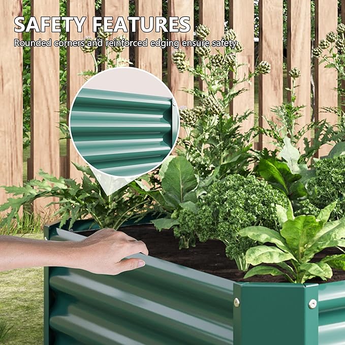 Raised Garden Beds Outdoor for Gardening 6×3×1ft Galvanized Rectangular Plastic Raised Planter Garden Box for Fruit Vegetables Herbs Flowers Growing Bed for Lawn Patio Balcony Green