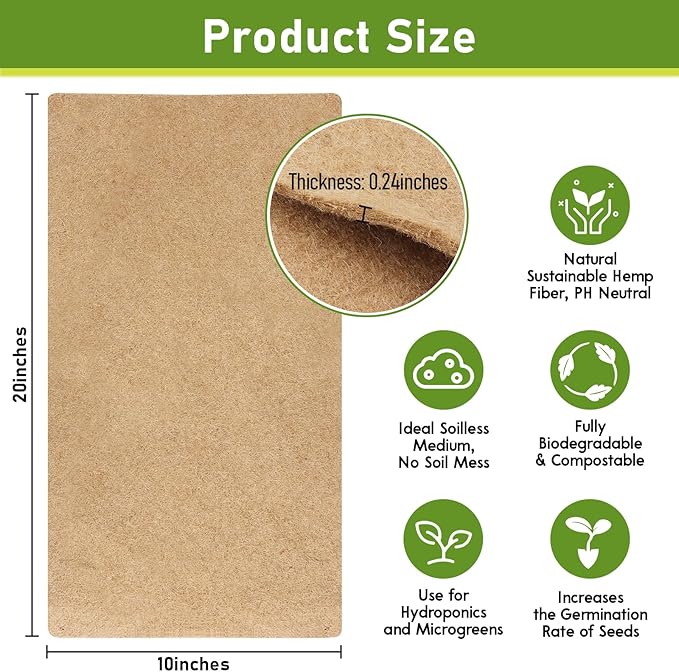 Legigo 12 Pack Hemp Grow Mat for Microgreens- 10 X 20 Hydroponic Jute Grow Pads for 1020 Growing Trays Hemp Fiber Mats Sprouting Pads Microgreens Growing Kit for Indoor Organic Wheatgrass Sprouts