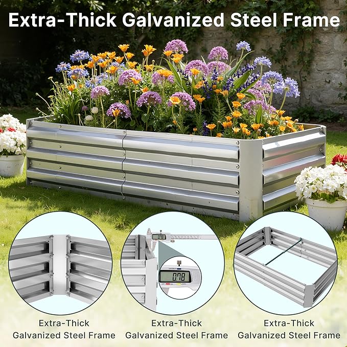 Miory Raised Garden Bed with Cover 3.9x2.5x1ft Galvanized Steel Planter with Mini Greenhouse Cover Dual Zippered Screen Windows Open Base for Vegetable Gardening