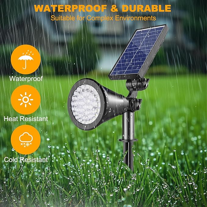 Solar Lights Outdoor Waterproof 36 LEDs Adjustable Solar Spot Lights Outdoor 2-in-1 Solar Powered Spotlight Landscape Lighting for Tree Garden Yard Pathway- 3 Pack (Cool White)