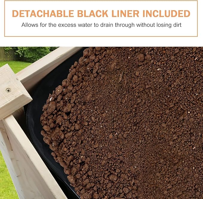 Fir Wooden Raised Garden Bed with Legs Elevated Planter Box Outdoor Growing Bed with Liner &amp Drain Holes for Vegetable Flower Herb 49Lx24Wx30H