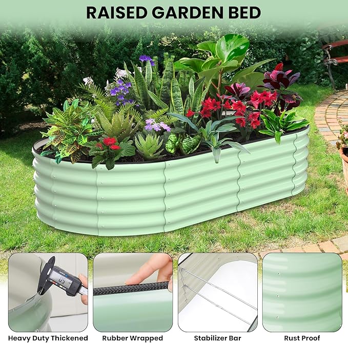Raised Garden Bed 6x3x1ft Oval 2 Pcs Galvanized Planter Boxes Outdoor Metal Raised Beds for Vegetables Flowers Open Base Tool-Free Assembly Garden Planter
