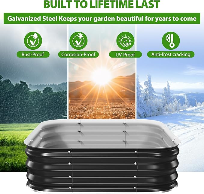 Galvanized Raised Garden Bed for Gardening3x3x1ft Metal Square Planter Boxes Outdoor for VegetableFlowerHerbModular Above Ground Growing ContainerBlack