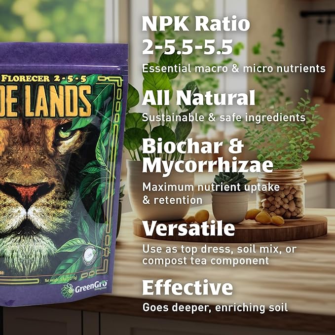 Pride Lands Premium Organic Bloom Fertilizer with NO Fillers Bigger Buds and Flowers Brighter Plants with Our Complete Bloom Nutrients Recharge Soil and Boost Growth with Optimal Blend of NPK 5 lb