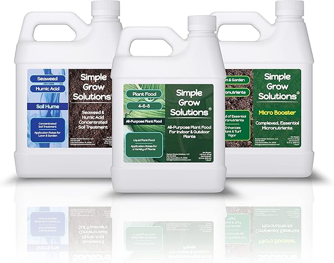 Soil Hume Seaweed Humic Acid 32 Ounce + 4-6-8 All Purpose Plant Food 32 Ounce + Micro Booster Chelated Micronutrients 32 Ounce - Indoor Plant &amp Outdoor Garden Bundle - Simple Grow Solutions