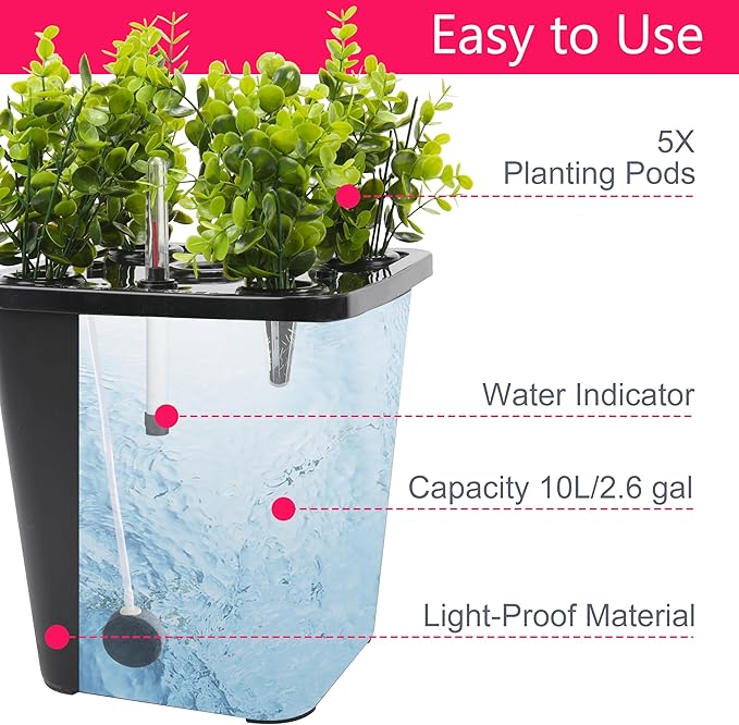 4 Hydroponic Buckets Kit for Plants Hydroponics Growing System for Herbs/Tomato/Vegetables DWC System with Air Pump &amp Germination Tray Black (Complete Indoor Hydroponic Gardening Supplies)