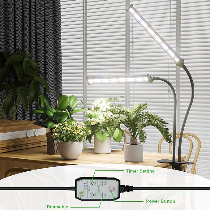 GooingTop LED Grow LightWhite Full Spectrum Clip Plant Growing Lamp with High Power Red Blue LEDs for Indoor PlantsDimming &amp Optional Auto Timer