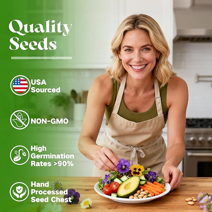 Lush&ampDew Edible Flower Seed Bank with Almanac Gardening Gifts for Women Men 32 Types 30000+ Non-GMO Heirloom Seeds for Planting Culinary Flowers Survival Seed Kit Annual Perennial Zone 3-11