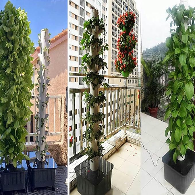 Hydroponics Tower 45 Holes Aquaponics Grow 15 Floors Garden Tower Aeroponics Growing Kit for Fruits and Vegetables Planting-//