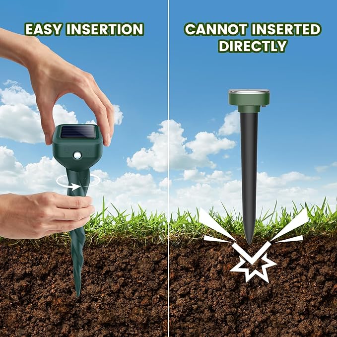 Mole Repellent Solar Powered 8 Pack Snake &amp Skunk Repellent for Yard IP 65 Waterproof Ultrasonic Deterrent Stakes Get Rid for Rabbit Gopher Vole Chipmunk Deer Groundhog for Lawns Garden