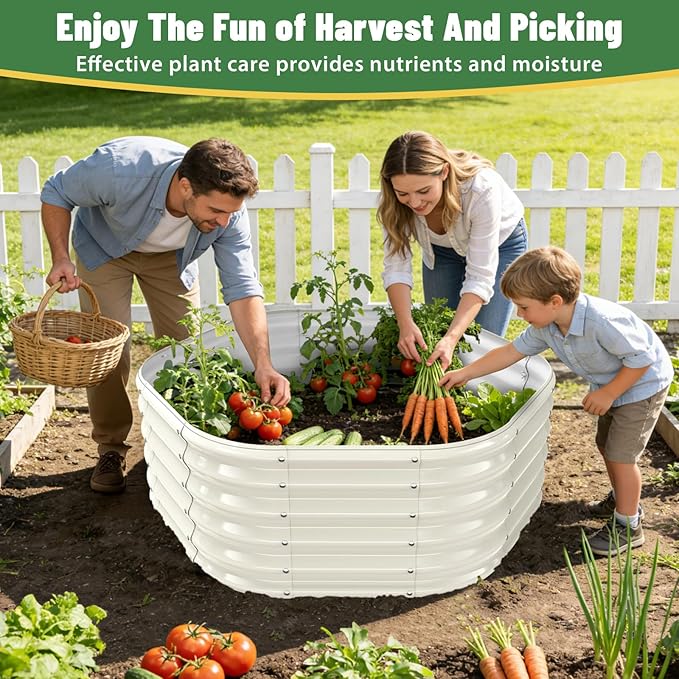 Hexagon Raised Garden Bed 48 Inch Diagonal &amp 16.5 Inch Tall Galvanized Steel Planter Box with Wave-Shaped Metal Panels for Outdoor FlowerTreeHerb &amp Vegetable Garden (Cream white 4FT X 1.5