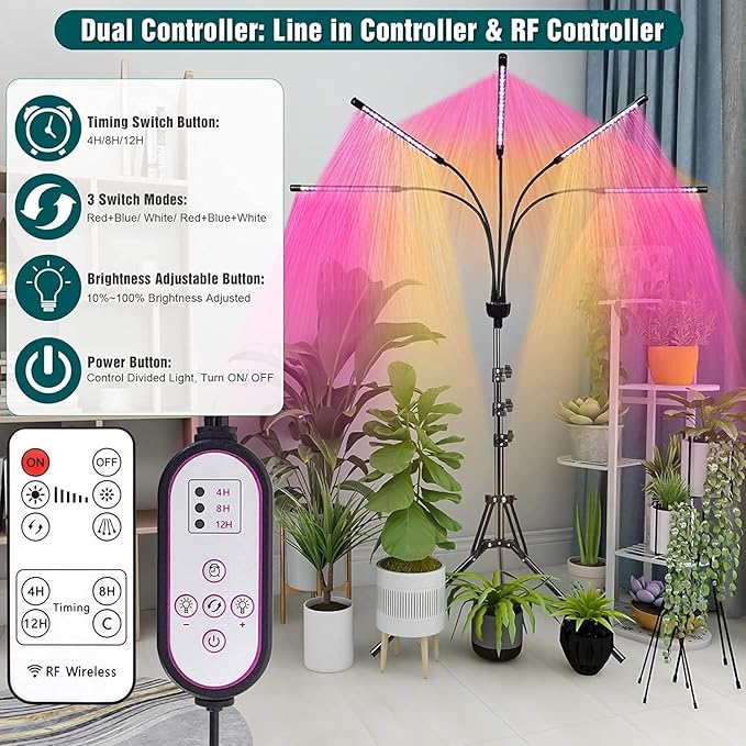 RUNAAJA LED Grow Light Full Spectrum with Adjustable Tripod Stand for Indoor Plants