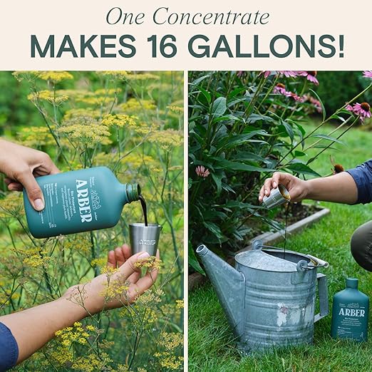 Arber Bio Protectant | Organic Outdoor Plant Fungicide and Root Stimulate Liquid Concentrate | Natural Bloom Boosting Growth Gardening Solution | Control Mildew Mold Spots | Make Over 16 Gallons