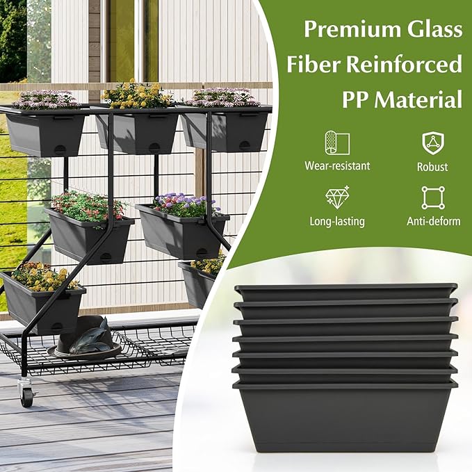 Happygrill 3-Tier Vertical Raised Garden Bed Outdoor Garden Planter w/7 Planter Boxes Drainage Holes 4 Universal Casters Movable Elevated Planter Box w/Storage Shelf Perfect for Flowers Herbs