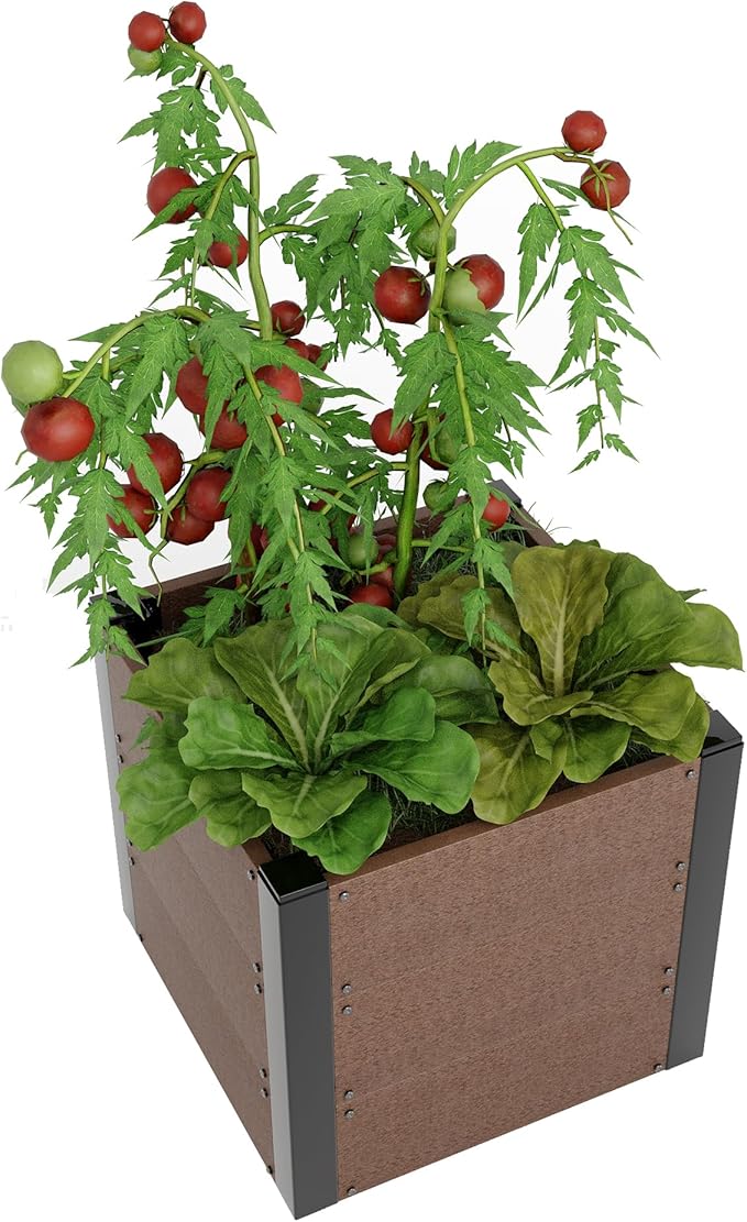 GarveeLife 19 x 19x 17 Wood Look Raised Garden Bed Without Bottom Outdoor Planter Box for Vegetables &amp Herbs Durable Composite Deep Root Bed for Vegetables Flowers in Backyard Patio