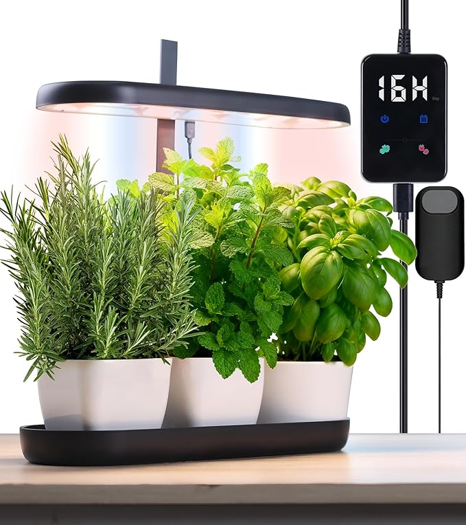 Grow Lights for Indoor Plants 20W Full Spectrum LED Grow Lamp for Indoor Garden with Intelligent Controller Height Adjustable Ideal for Home Desk Plant Lighting (Black ABS Base)