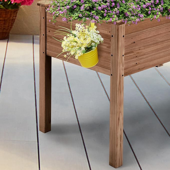 Yaheetech 1pc Raised Garden Bed 48x24x30in Elevated Wooden Horticulture Planter Box with Legs Standing Growing Bed for Gardening/Backyard/Patio/Balcony Dark Brown