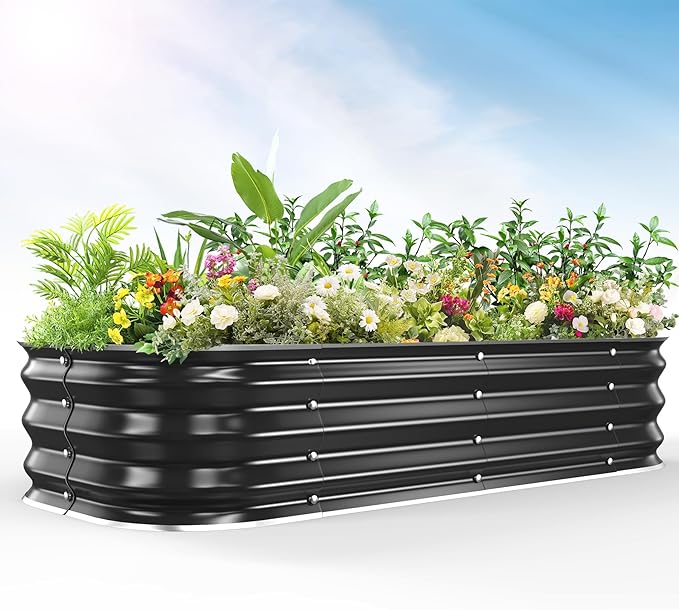 Galvanized Raised Garden Bed for Gardening3x3x1ft Metal Square Planter Boxes Outdoor for VegetableFlowerHerbModular Above Ground Growing ContainerBlack