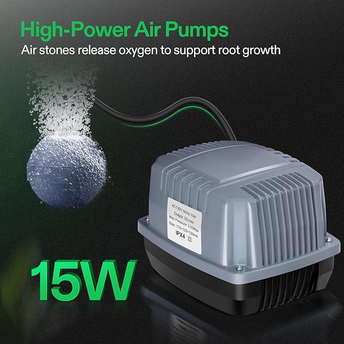VIVOSUN DWC Hydroponics Grow System with Top Drip Kit 5-Gallon Deep Water Culture Recirculating Drip Garden System with Multi-Purpose Air Hose Air Pump and Air Stone (4 Buckets + Top Drip Kit)