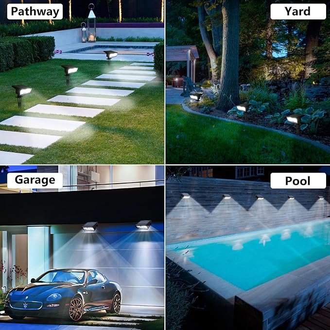 Toodour Solar Spot Lights Outdoor 4 Pack Solar Christmas Lights Outdoor with 2 Modes Waterproof Solar Powered Flood Lights Landscape Lighting for Yard Garden Pathway Walkway Xmas Decor - Cool White