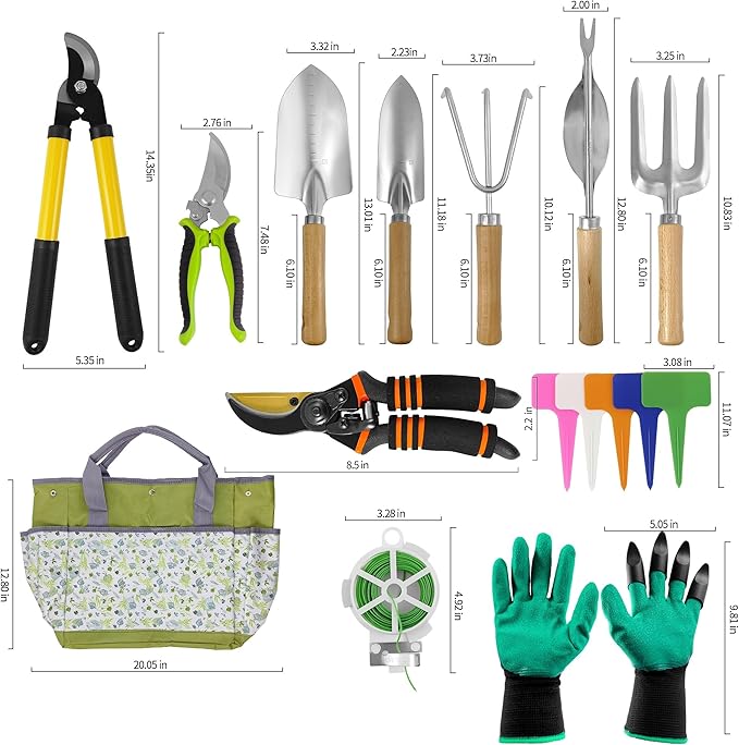 Gardening Tools – 42 Piece Premium Gardening Tool SetHeavy Duty Hand Tools with Fashion Garden Tools Organizer HandbagRust-Proof Gardening Tool Kit Ideal Gardening Gifts for All (Green Floral)