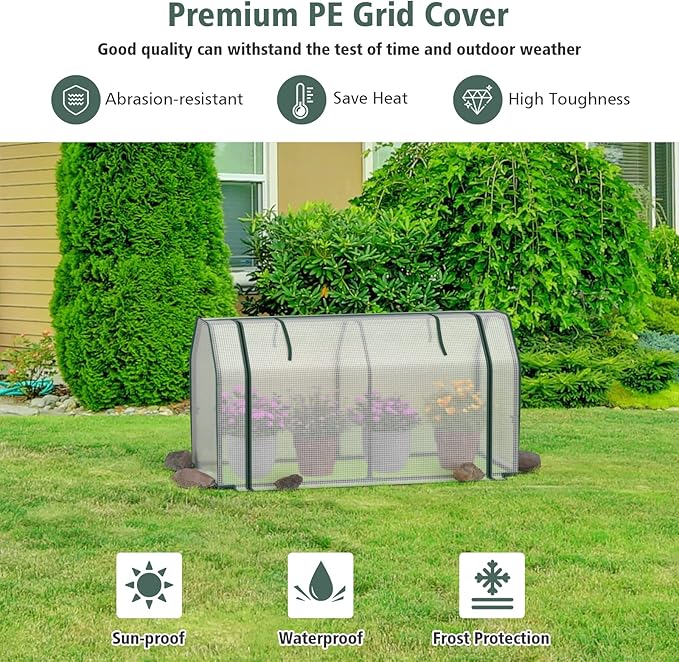 Giantex Raised Garden Bed with Mini Greenhouse w/Dual Zipper Door 47.5”x21.5”x24” Planter with Green House for Patio Lawn Garden Easy Assembly (Natural &amp White)