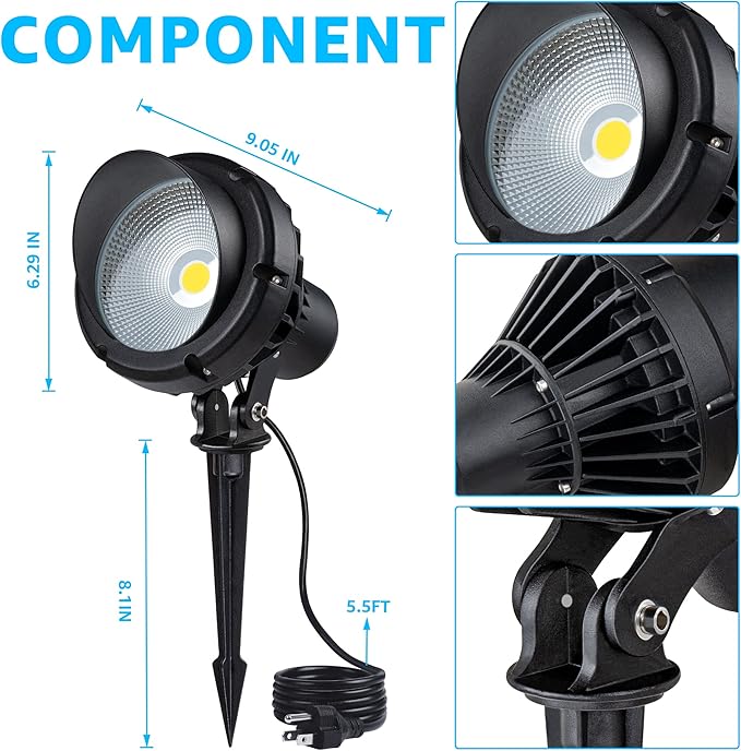 SUNVIE LED 40W Spot Lights Outdoor 5000K Daylight White Plug in Flag Pole Light 120V Ultra Bright Landscape Spotlights for Yard House Tree Lawn Signage Outdoor Spotlight with Stake &amp 5.5FT Cord