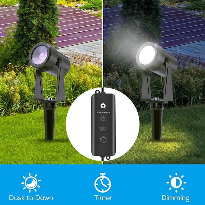 SUNTHIN 10 Pack Landscape Lighting with Dusk to Dawn Sensor Controller Bundle with 2pcs 6.5FT Extension Cord