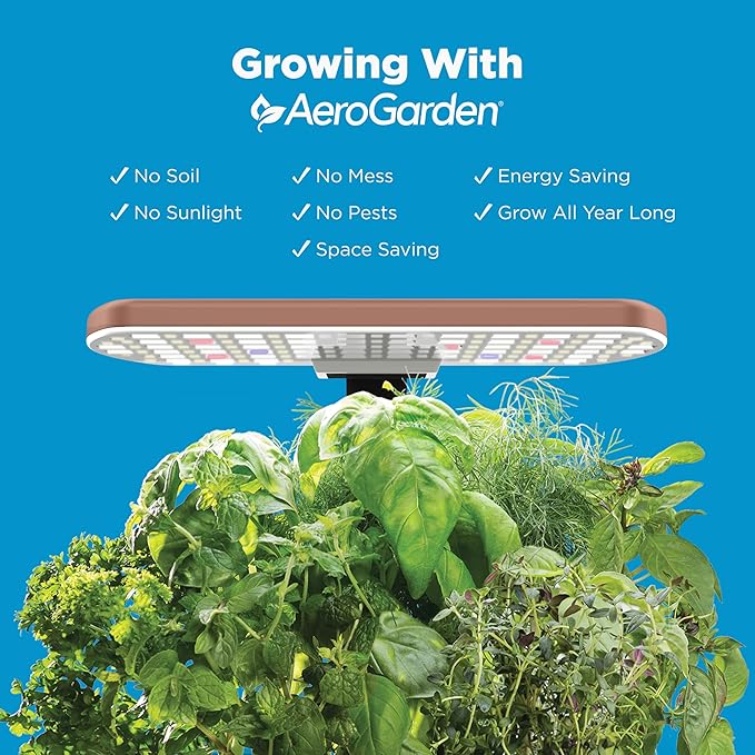 AeroGarden Harvest Lite in Mocha Soil-Free Indoor Hydroponic Garden with LED Grow Light for Year-Round Gardening of up to 6 Herbs and Vegetables