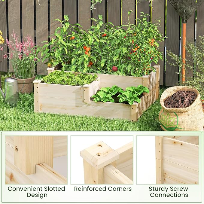 Giantex Raised Garden Bed Wood Planter Box for Vegetables Flowers Fruit Herb Easy Assembly Garden Box Container for Backyard Patio Balcony (43 Lx35 Wx14.5 H)