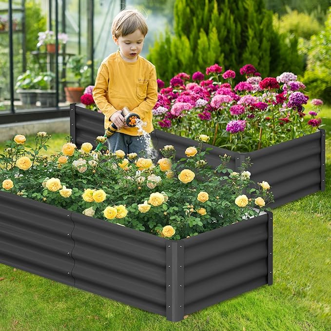 6x3x1 FT Galvanized Raised Garden Beds Large Raised Beds for Gardening Above Ground Garden Bed Outdoor Metal Planter Boxes Outdoor for Vegetables Flowers Fruits Dark Grey 2 Pcs